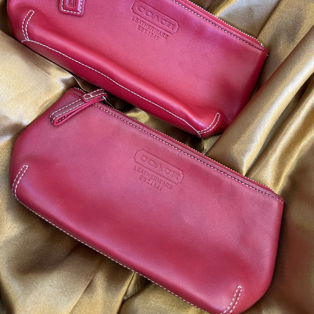 Coach Cherry Red Leather Vintage Cosmetic Pouches 🍒 - Picture 2 of 6